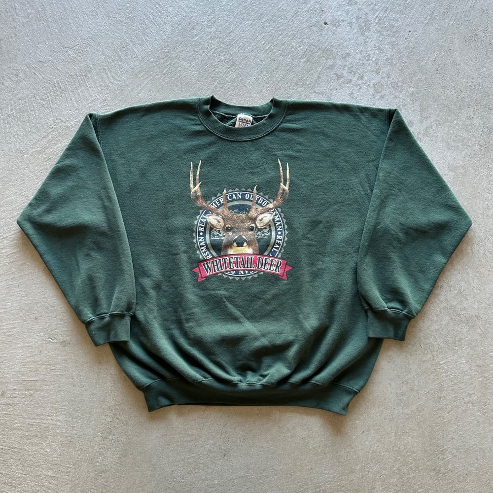 Vintage Whitetail Deer Sweatshirt Size XL Green American Outdoorsman Crewneck